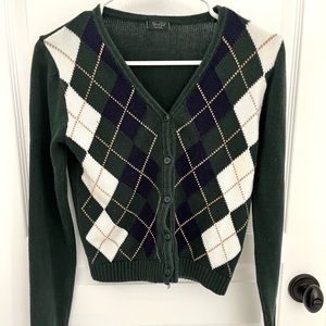 Brandy Melville/John Galt green & navy argyle button sweater, good condition